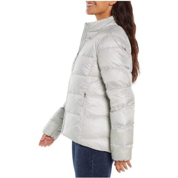 Eddie Bauer Womens Down Winter Packable Puffer Coat Lightweight LARGE Silver NWT - Picture 2 of 12